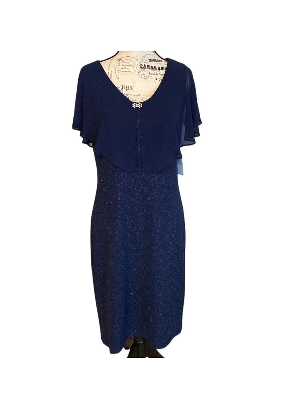 SLNY Sheath Dress Embellished Sparkly Navy Size 8 New
